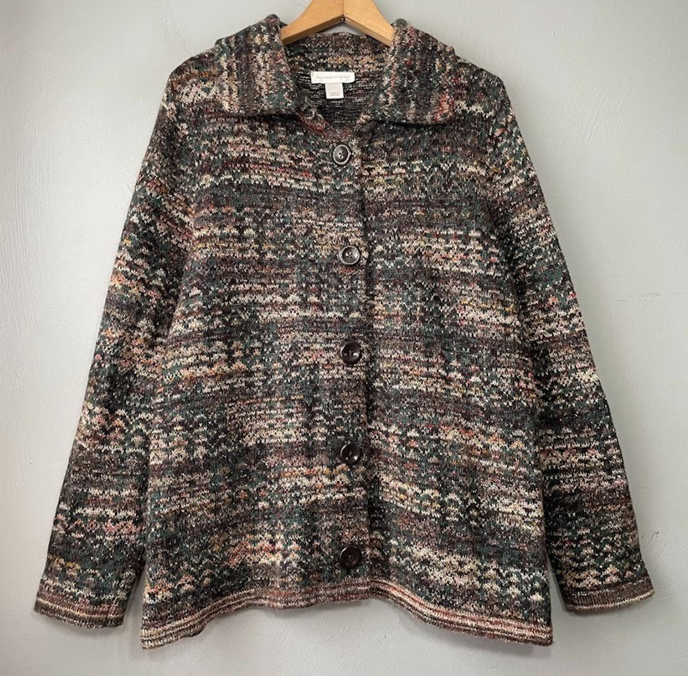 Cottagecore Button Cardigan Size Large Wool Coatigan Fisherman English Country